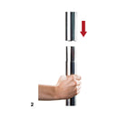 Ouch Fully Adjustable Dance Pole Silver installation process, showing how to fit the two parts together.