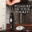 Master Series Thunderstick Mini Vibrating Wand Keychain next to a ruler and coin for size comparison.