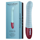FemmeFunn Lola G Rechargeable G-Spot Vibrator Light Blue in packaging, ergonomic design for targeted stimulation.