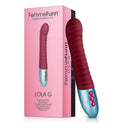 FemmeFunn Lola G Rechargeable G-Spot Vibrator Maroon in its packaging with vibrant colors.