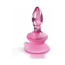 Icicles No 90 Glass Anal Plug With Suction Cup Pink showcasing its smooth glass and flexible silicone base.