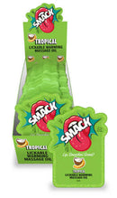 SMACK Lickable Massage Oil Tropical 3 ml 36 Pc Display colorful display of massage oil pouches for retail.