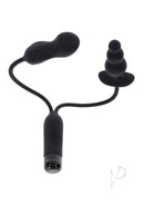 Gender X Double My Pleasure Silicone Dual Vibrator Black with beaded anal plug and mini-vibe shapes.