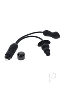 Gender X Double My Pleasure Silicone Dual Vibrator Black with beaded anal plug and mini-vibe on a white background.