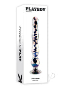 Playboy Jewels Wand Glass Probe Clear Black stylish packaging with iridescent glass dildo design features.