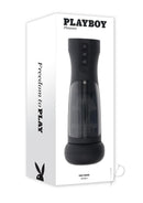 Playboy End Game Warming Stroker with UV Stand Black packaging featuring the device design and control buttons.
