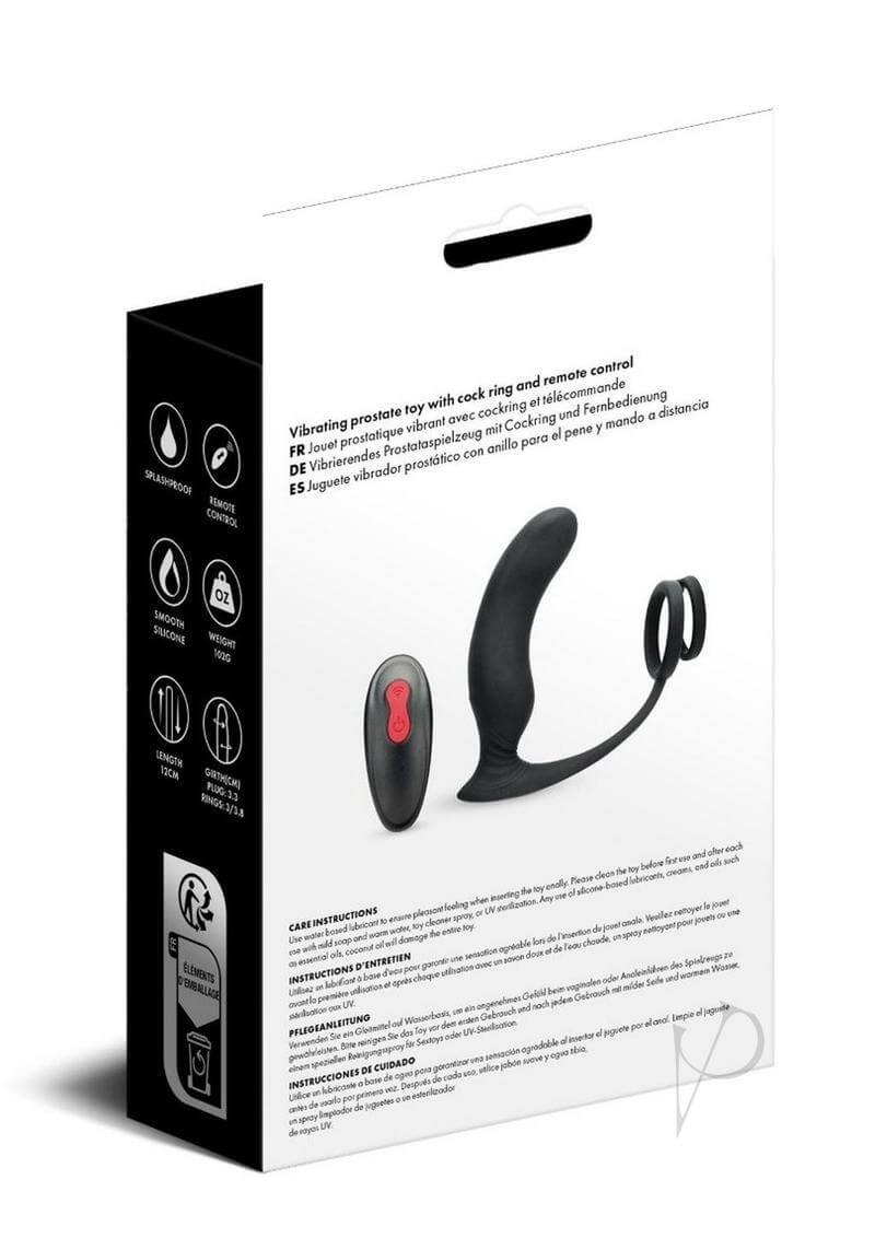 Prowler Red Prostate Plus Anal Toy Black packaging featuring ergonomic design and remote control.