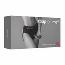 Strap-On-Me Heroine Lingerie Harness XL Black with a model wearing a strap-on harness and showcasing its sleek design.