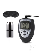 Lux Fetish Electro Sex Shock Bullet with Wired Remote Black including remote and satin blindfold for sensation play.