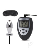 Lux Fetish Electro Sex Butt Plug with Wired Remote Black, sleek design with handheld controller and metallic plug.