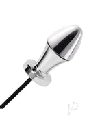 Lux Fetish Electro Sex Butt Plug with Wired Remote Black, sleek metal plug with remote for electro-stimulation anal play.