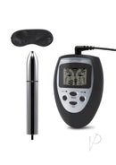 Lux Fetish Electro Sex Shock Wand with Wired Remote set including wand, controller, and satin blindfold.