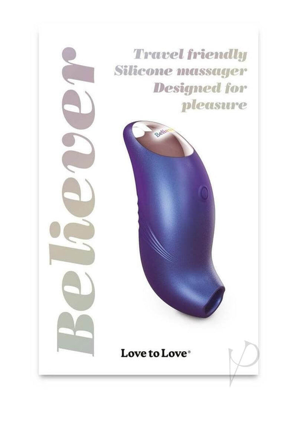 Love to Love Believer Clitoral Stimulator Night Blue in a sleek design, travel-friendly silicone massager for pleasure.