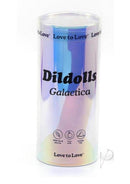 Love to Love Dildolls Galactica Silicone Dildo Pink Green packaging in holographic design