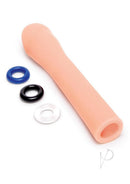 Size Up Extra Realistic 3 Inch Penis Extender Vanilla with three colored rings for customizable use.