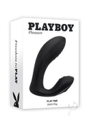 Playboy Play Time Silicone G-Spot Dual Vibrator Black in packaging, showcasing its design for dual stimulation.