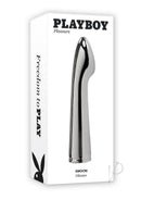 Playboy Swoon Rechargeable Vibrator Silver in sleek packaging showcasing its polished design.