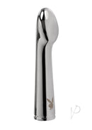 Playboy Swoon Rechargeable Vibrator Silver with sleek, polished metal design for targeted pleasure.