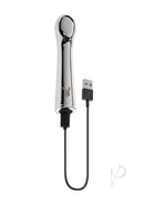 Playboy Swoon Rechargeable Vibrator Silver with USB charging cable, sleek metal design for pleasure.