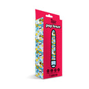 Prints Charming Pop Tease 7 Inch Classic Vibrator Bang Blue packaging with colorful pop-art design.