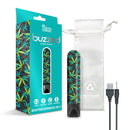 Prints Charming Buzzed 3.5 Inch Bullet Canna Queen Black in packaging with USB charger and storage pouch.