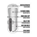 Happy Ending Vibrating Self-Lubricating Shower Stroker Ass features water activation, textured tunnel, bullet vibe, and easy clean design.