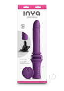 Inya Super Stroker Silicone Thrusting Vibrator Purple packaging showcasing features and design.