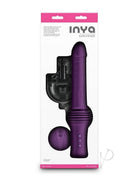 Inya Super Stroker Silicone Thrusting Vibrator Purple with packaging and suction cup mount.