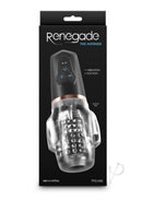 Renegade Avenger Rechargeable Mouth Stroker Black packaging showcasing vibration and suction features.