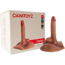 Camtoyz Caster Realistic Torso Dildo with Balls next to packaging on a white background.