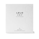 LELO HEX Original Lubricated Latex Condoms 36 Pack packaging showcasing hexagonal design and branding.