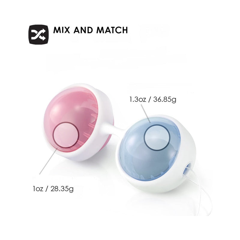 LELO BEADS Kegel Balls Set Blue Pink showing pink and blue balls for enhancing pelvic floor strength.