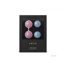 LELO BEADS Kegel Balls Set Blue Pink displayed in a sleek black packaging with pink and blue beads.