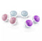 LELO BEADS Plus Kegel Balls Set Blue Pink Purple with six interchangeable weighted beads for pelvic floor training.