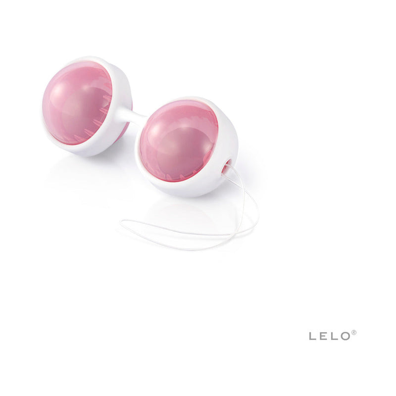 LELO BEADS Plus Kegel Balls Set Blue Pink Purple with two pink weighted beads designed for pelvic floor training.