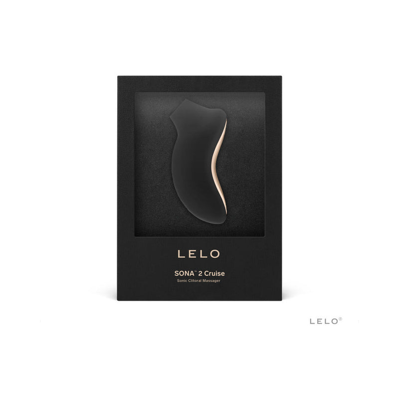 LELO SONA 2 Cruise Rechargeable Clitoral Stimulator Black in elegant packaging with gold accents.
