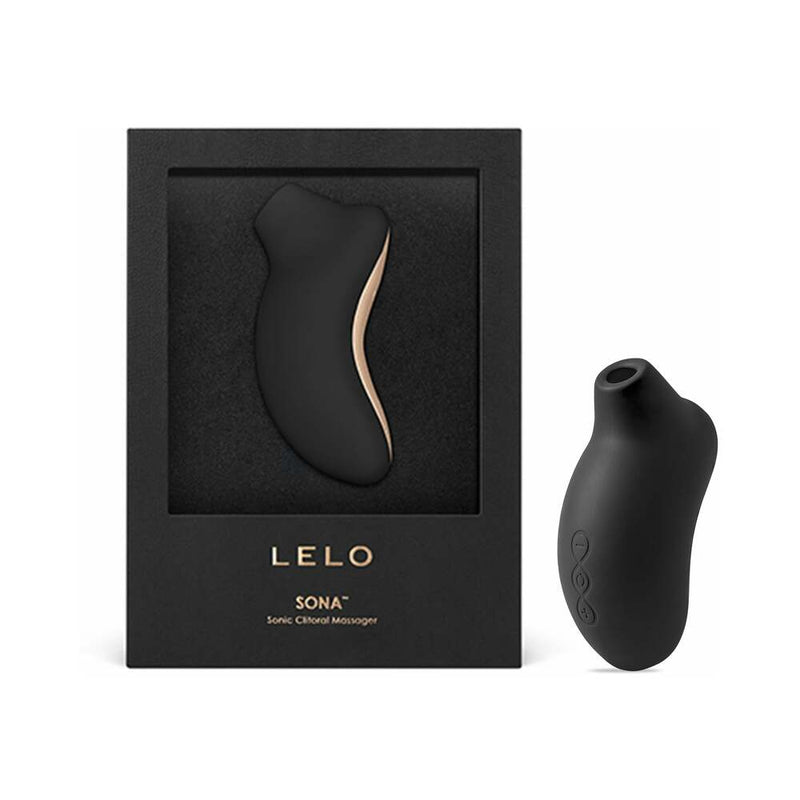 LELO SONA Rechargeable Clitoral Stimulator Black in elegant packaging with sleek design and soothing black finish.
