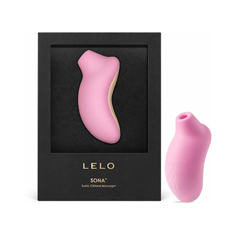 LELO SONA Rechargeable Clitoral Stimulator Pink in sleek packaging with product displayed beside it.