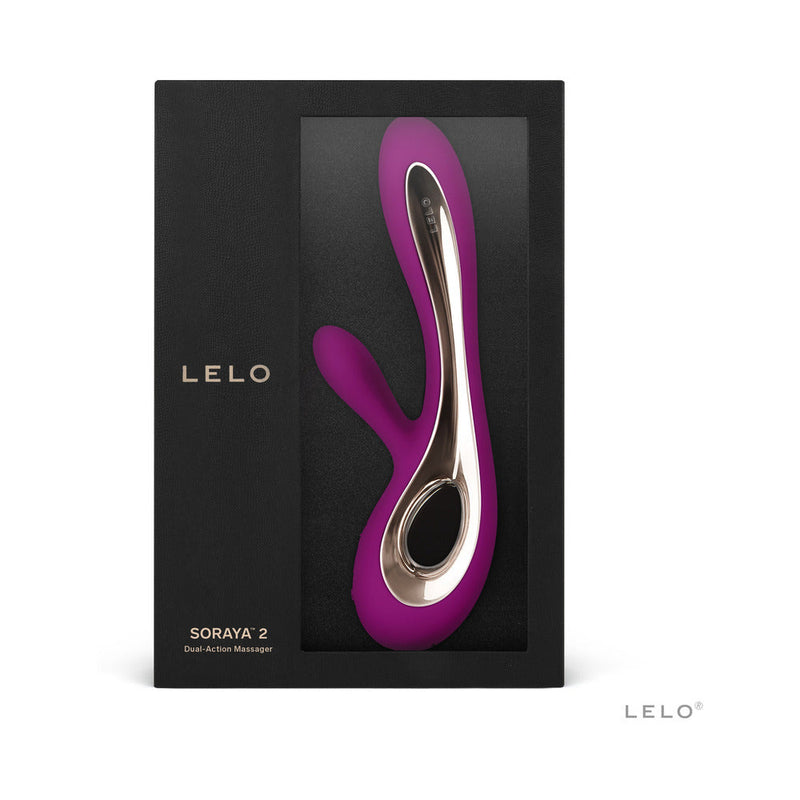 LELO SORAYA 2 Rechargeable Rabbit Vibrator Deep Rose packaging showing elegant design and features.