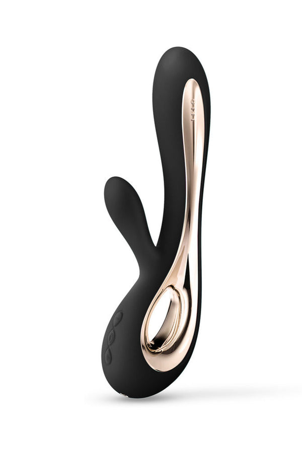 LELO SORAYA 2 Rechargeable Rabbit Vibrator Black showcasing dual-action design and luxurious matte finish.
