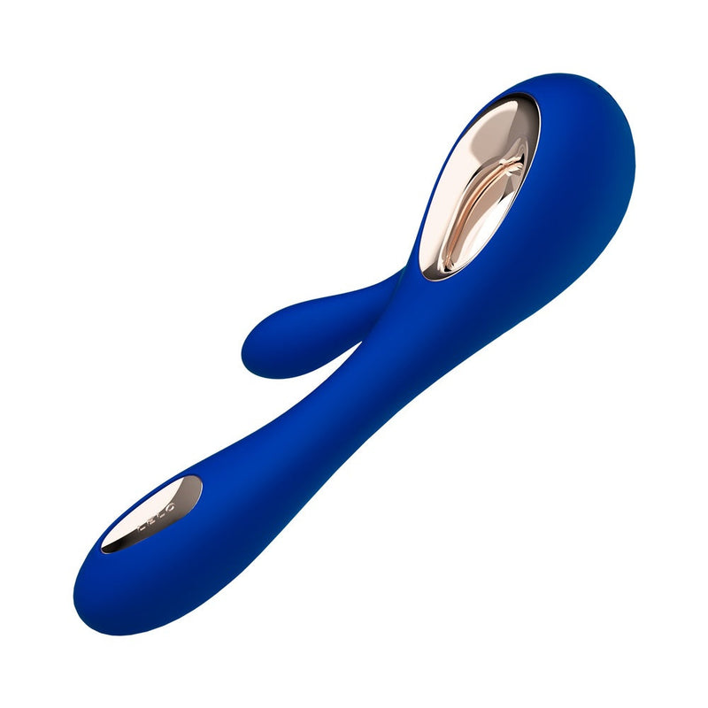 LELO SORAYA WAVE Rechargeable Rabbit Vibrator Midnight Blue on a white background.
