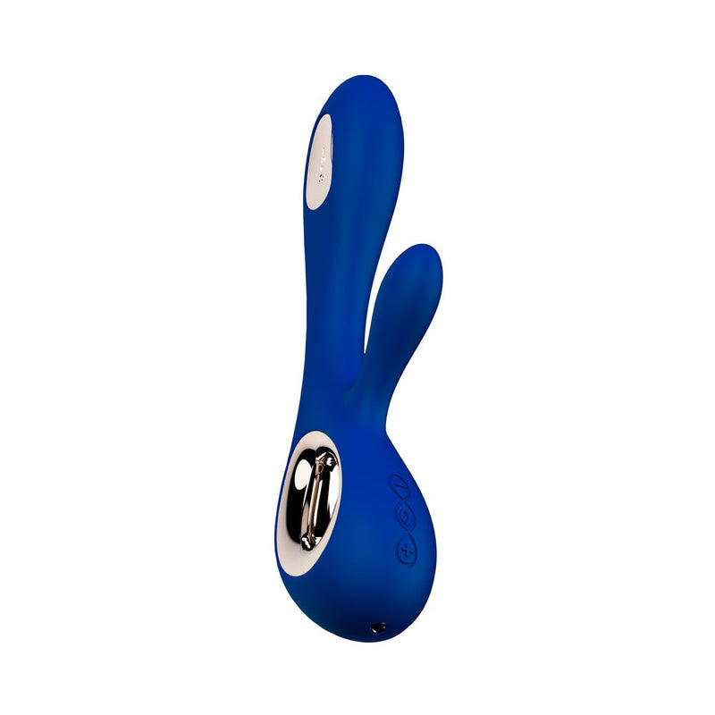 LELO SORAYA WAVE Rechargeable Rabbit Vibrator Midnight Blue side view showcasing its sleek design.