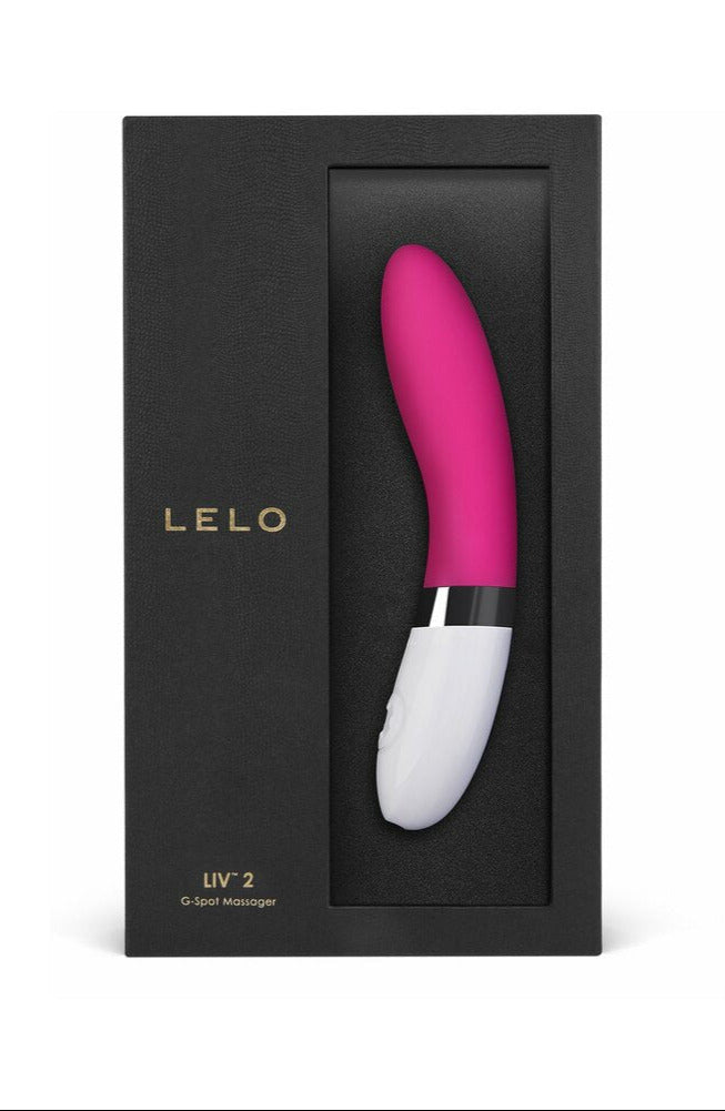 LELO LIV 2 Rechargeable G Spot Vibrator Cerise in sleek black packaging displaying the elegant design.