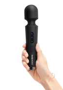 Bodywand Power Wand 8 Inch Silicone Wand Massager Black held in a hand, showcasing its ergonomic design.