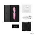 LELO MIA 2 Rechargeable Lipstick Vibrator Petal Pink in packaging with accessories and USB charger.