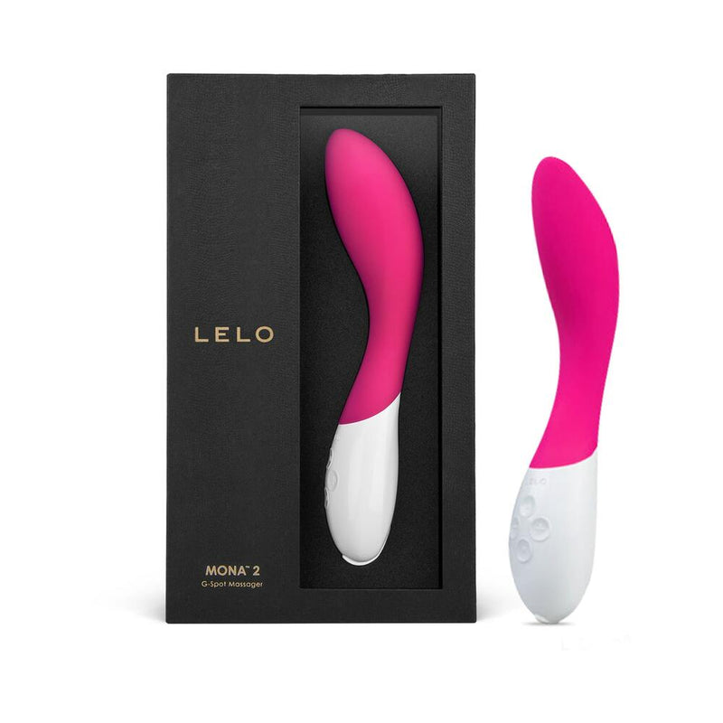 LELO MONA 2 Rechargeable G Spot Vibrator Cerise in packaging, showcasing its elegant design and vibrant color.