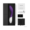 LELO MONA 2 Rechargeable G Spot Vibrator Purple in its packaging with accessories.