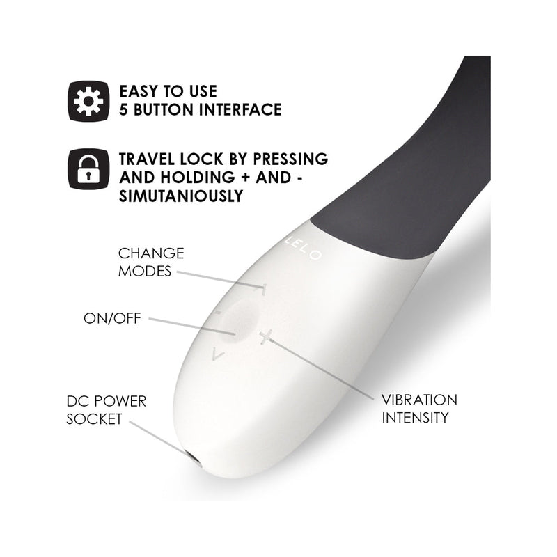 LELO MONA WAVE Rechargeable G Spot Vibrator Black control panel features including easy 5 button interface.