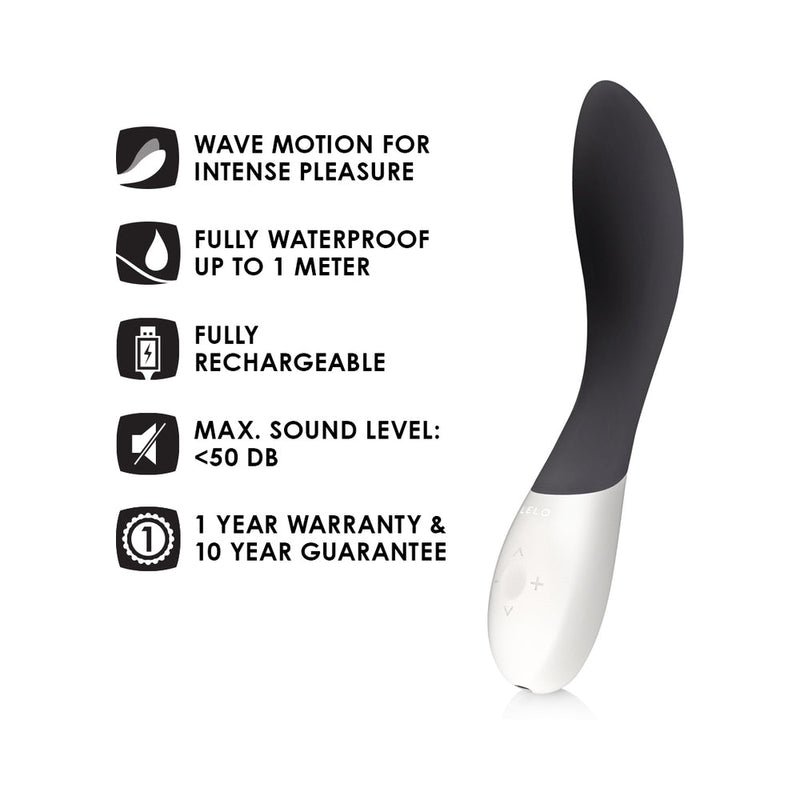 LELO MONA WAVE Rechargeable G Spot Vibrator Black with wave motion, waterproof, rechargeable features.