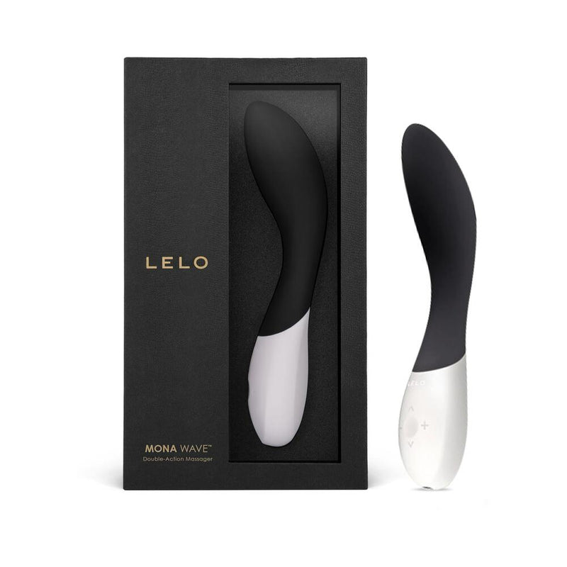 LELO MONA WAVE Rechargeable G Spot Vibrator Black in elegant packaging, showcasing its sleek design.